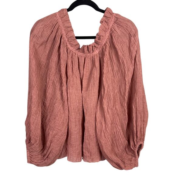Tory Burch Linen Blend Ruffle Gauze Blouse Wood Rose Size S NWT Designer - Picture 3 of 10